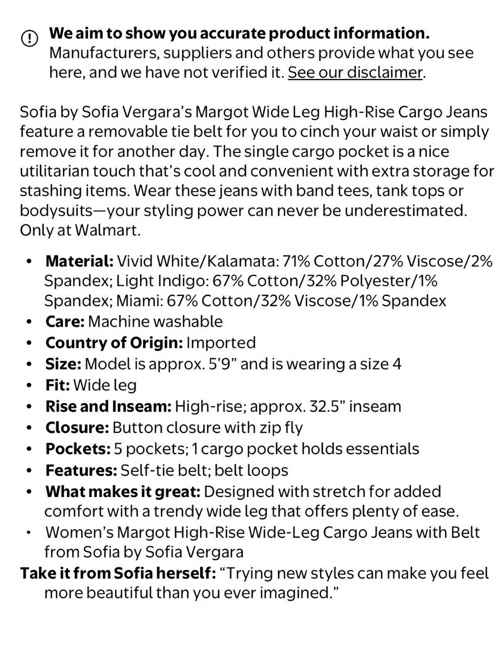 Sofia by Sofia Vergara Women's Margot Wide Leg High Rise Cargo, NWT, sizes 8&12 - Picture 5 of 6
